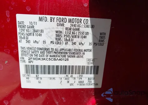 2012 Ford Edge Limited из США, поврежденный, VIN 2FMDK3KC5CBA40125